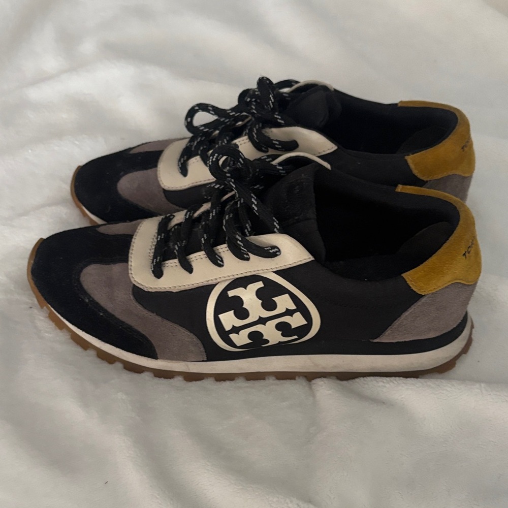 Tory Burch Black, Cream, and Yellow Sneakers